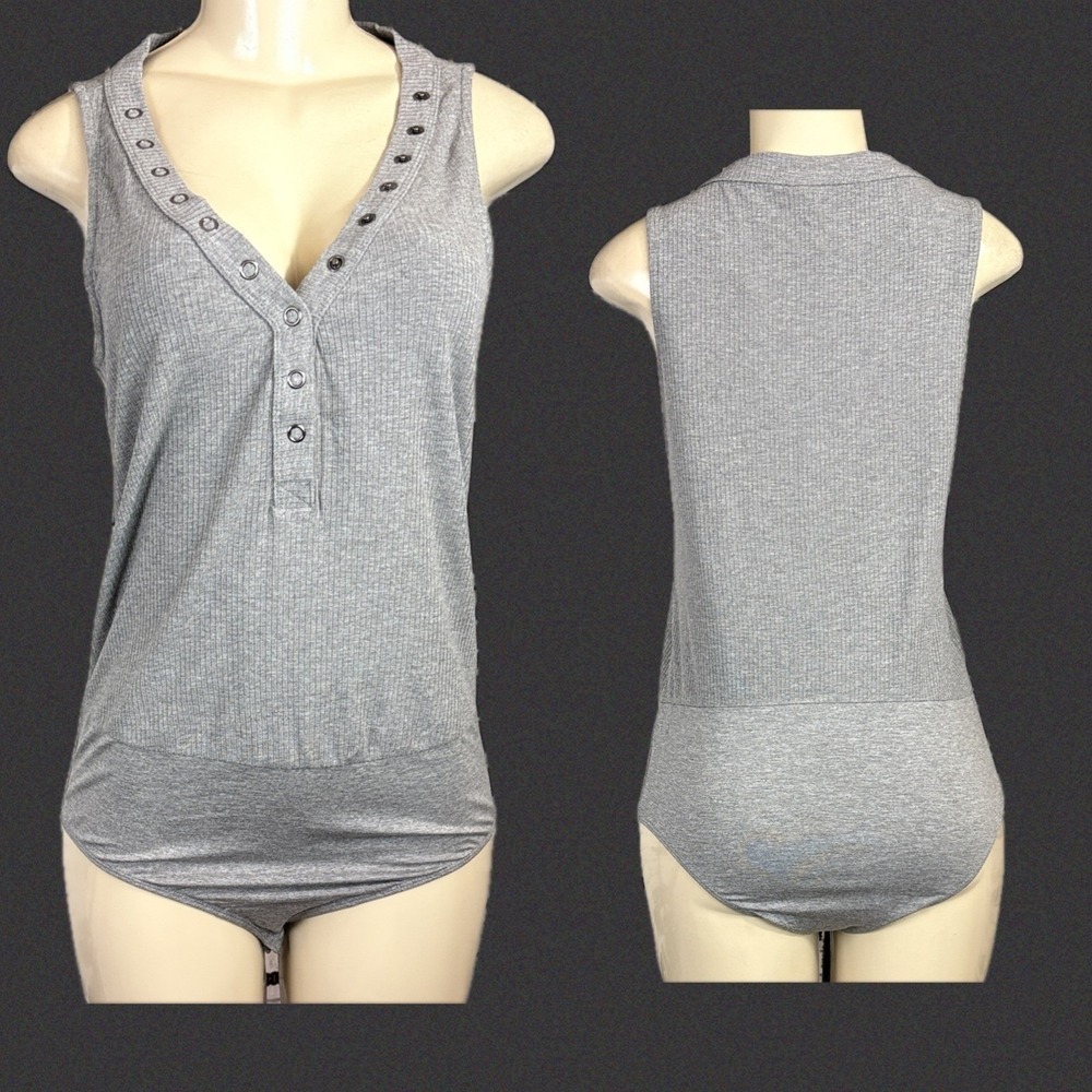 Torrid Heather Gray Bodysuit Ribbed Stretch Tank Style Snap Accent V-Neck +4X